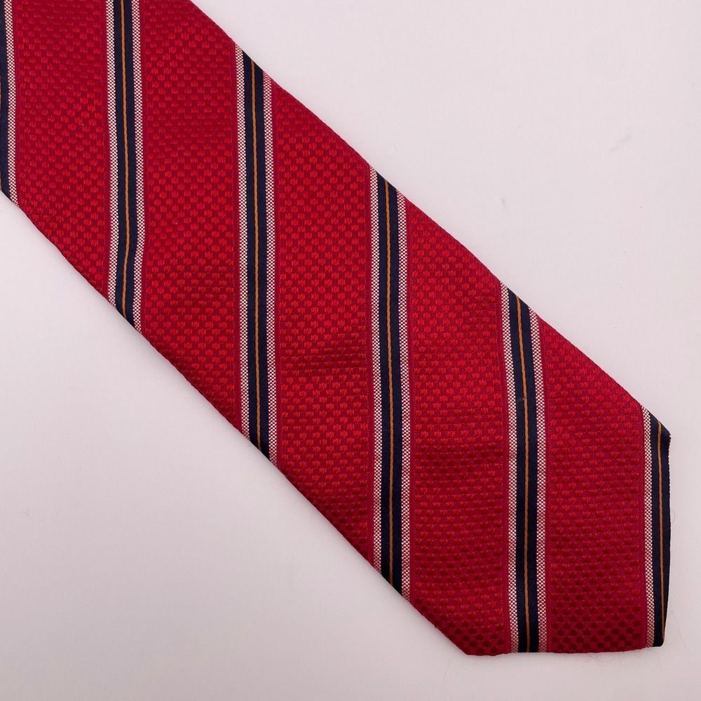 XMI Platinum Mens Red Stripe‎ Silk Necktie Hand Made in USA